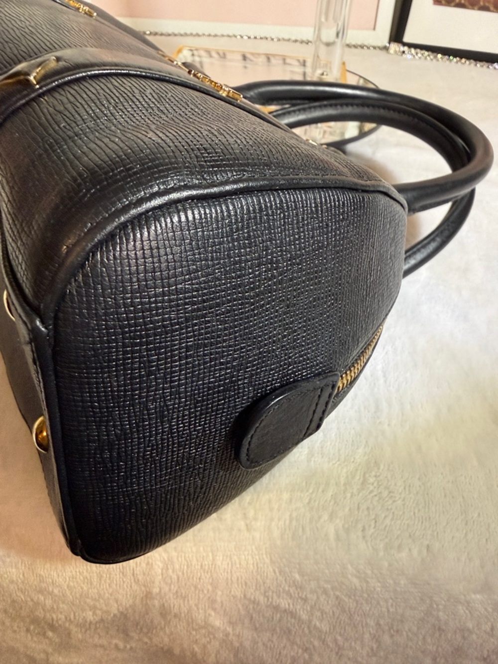 MCM Vintage Black Leather Boston Satchel Barrel Bag Made in Korea Authentic - Picture 8 of 17